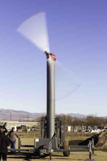 Portable wind machine at work